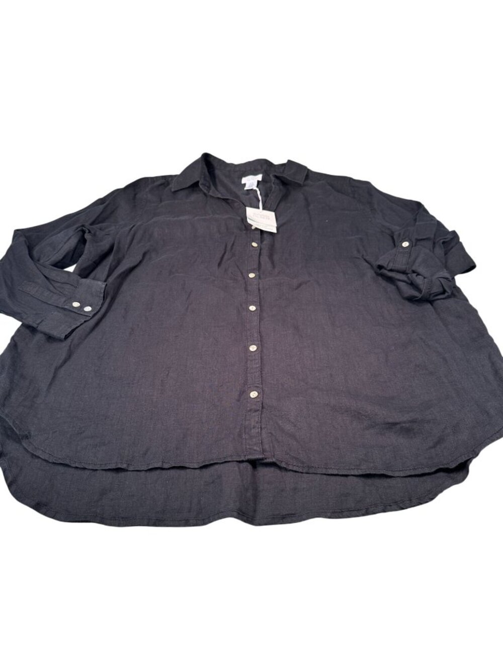 Sigrid Olsen Linen Boyfriend Shirt Womens Button Up Blouse Plus Long Sleeve